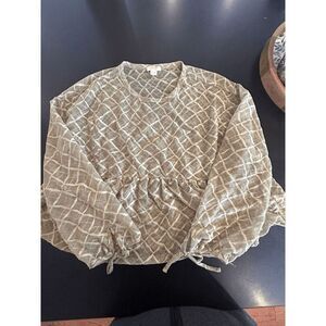 Maeve Beige Grid-Print Peasant Blouse